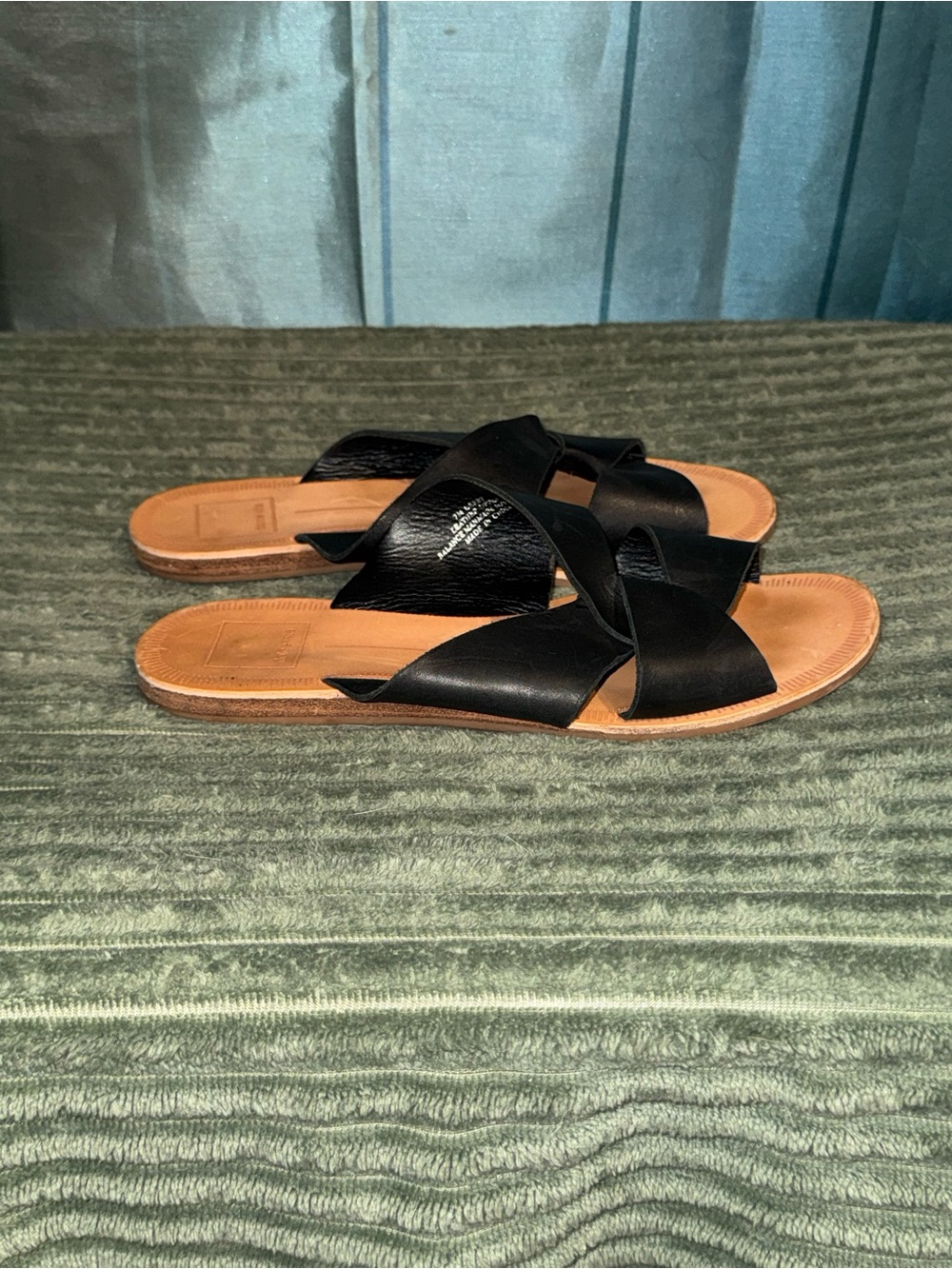 Dolce Vita Black Leather Cross-Strap Slide Sandals